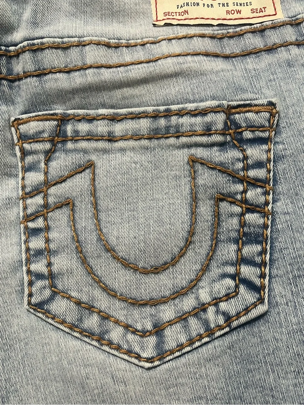 True Religion Light Blue Women's Denim Shorts with Signature Back Pockets